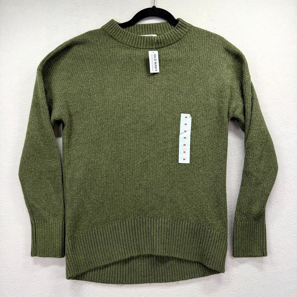Old Navy SoSoft Tunic Sweater Womens Medium Green Chunky Knit Curved Hi Low Hem